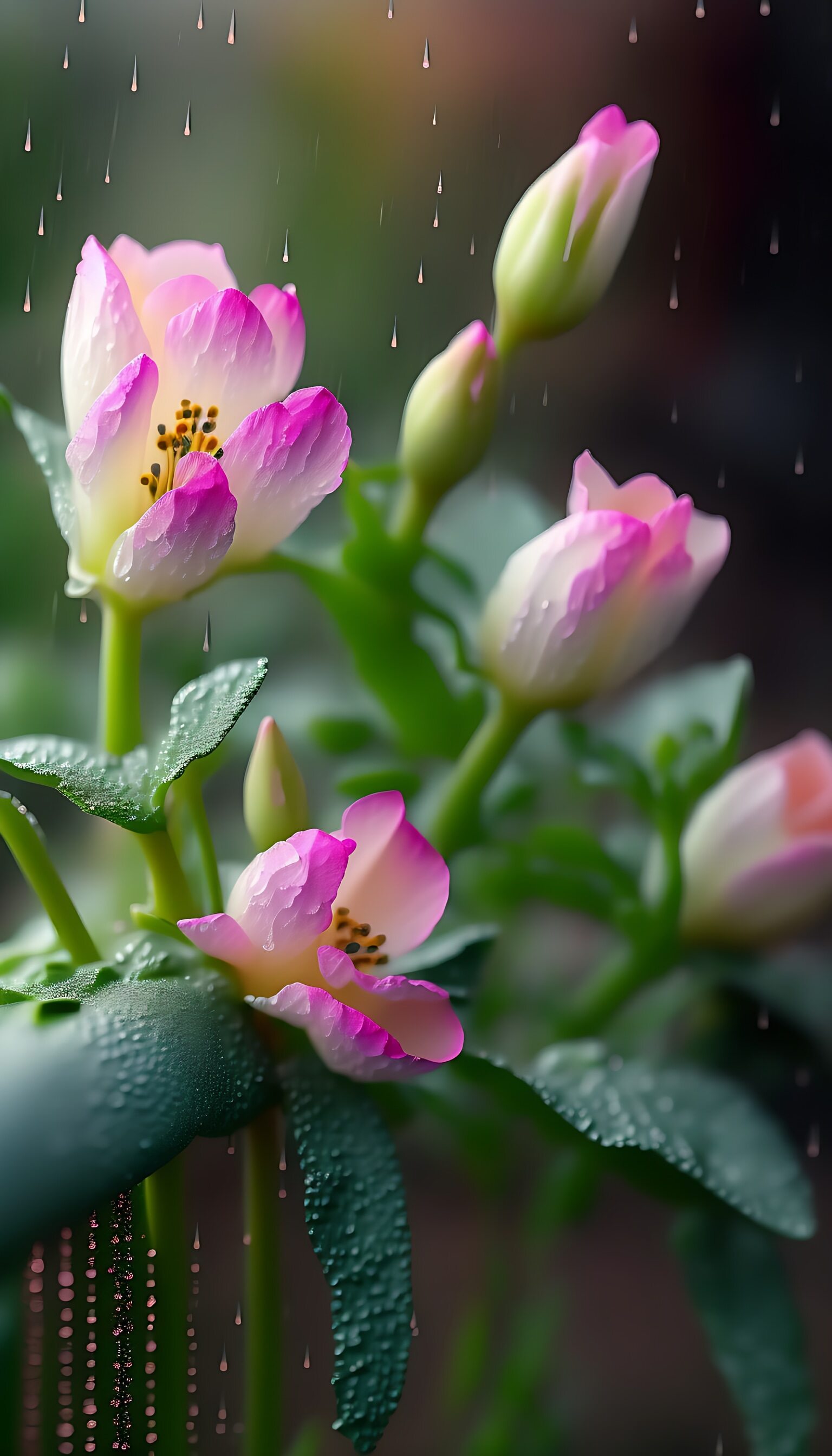 雨后花朵的生命綻放