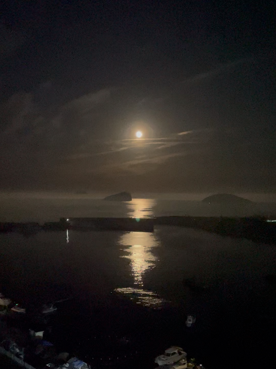 夜晚的海面，月光下的銀色畫卷